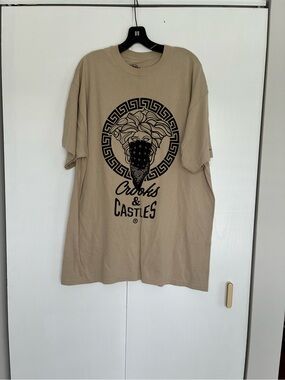 Crooks & Castles Oversized Beige Tee Dress with Versace Bandana Vibe Graphic